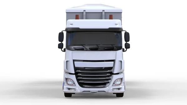 कृषि और निर्माण थोक सामग्री और उत्पादों के परिवहन के लिए अलग ट्रेलर के साथ बड़ा सफेद ट्रक। 3 डी रेंडरिंग . — स्टॉक फ़ोटो, इमेज