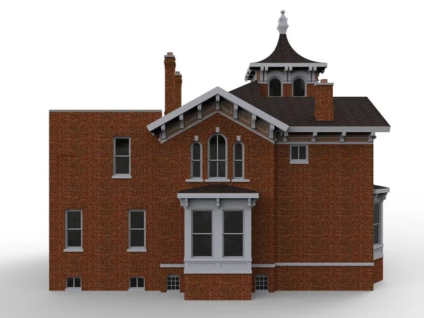 Stary dom w stylu wiktoriańskim. Ilustracja na białym tle. Gatunki z różnych stron. renderowania 3D. — Zdjęcie stockowe