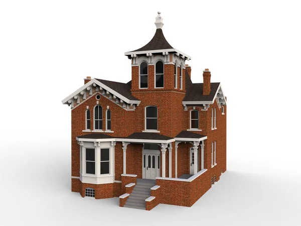 Old house in Victorian style. Illustration on white background. Species from different sides. 3d rendering. — Stock Photo, Image
