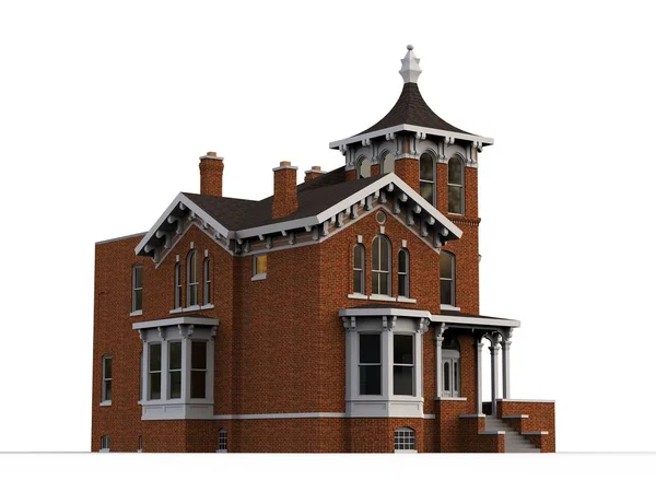 Old house in Victorian style. Illustration on white background. Species from different sides. 3d rendering. — Stock Photo, Image