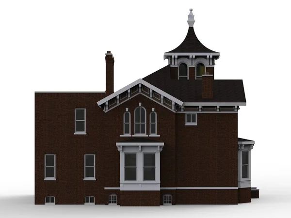 Old house in Victorian style. Illustration on white background. Species from different sides. 3d rendering. — Stock Photo, Image