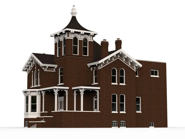 Stary dom w stylu wiktoriańskim. Ilustracja na białym tle. Gatunki z różnych stron. renderowania 3D. — Zdjęcie stockowe