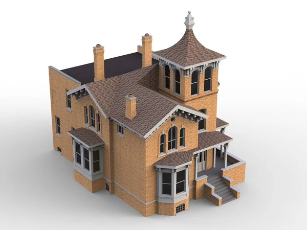 Старый дом в викторианском стиле. Иллюстрация на белом фоне. Вид с разных сторон. 3d-рендеринг . — стоковое фото