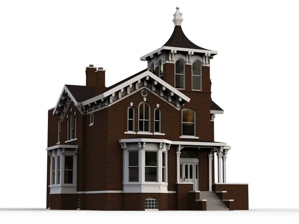 Gamla hus i viktoriansk stil. Illustration på vit bakgrund. Arter från olika sidor. 3D-rendering. — Stockfoto