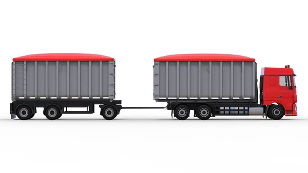 Camión rojo grande con remolque separado, para el transporte de materiales y productos agrícolas y de construcción a granel. renderizado 3d . — Foto de Stock