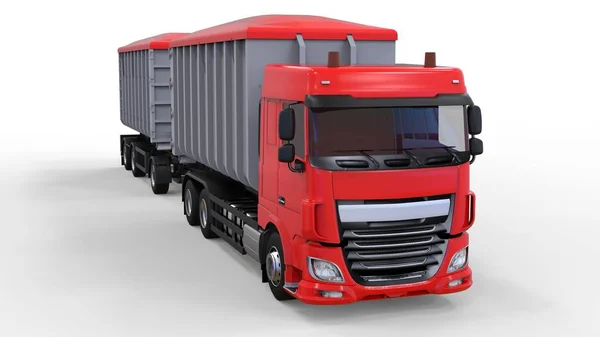 Camión rojo grande con remolque separado, para el transporte de materiales y productos agrícolas y de construcción a granel. renderizado 3d . —  Fotos de Stock