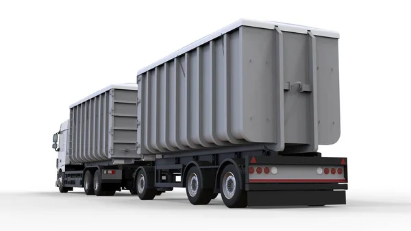 Grande caminhão branco com reboque separado, para o transporte de materiais e produtos agrícolas e de construção a granel. Renderização 3d . — Fotografia de Stock