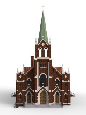 Binayı Katolik Kilisesi'nin sayısı farklı iki tarafın. Beyaz zemin üzerinde üç boyutlu çizim. 3D render.