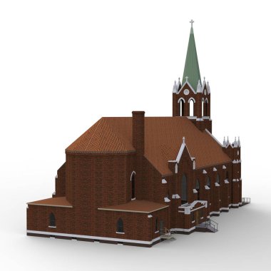 Binayı Katolik Kilisesi'nin sayısı farklı iki tarafın. Beyaz zemin üzerinde üç boyutlu çizim. 3D render.