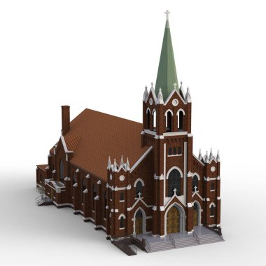 Binayı Katolik Kilisesi'nin sayısı farklı iki tarafın. Beyaz zemin üzerinde üç boyutlu çizim. 3D render.