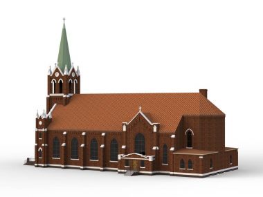 Binayı Katolik Kilisesi'nin sayısı farklı iki tarafın. Beyaz zemin üzerinde üç boyutlu çizim. 3D render.