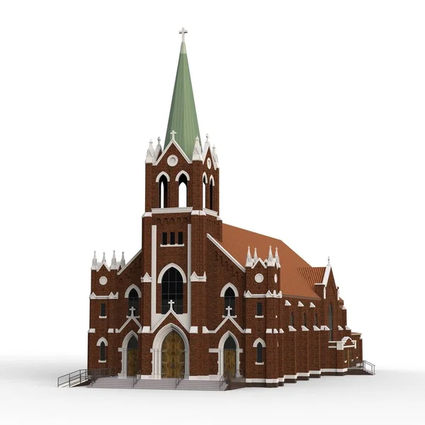 La construction de l'église catholique, vues de différents côtés. Illustration en trois dimensions sur fond blanc. Rendu 3d . — Photo