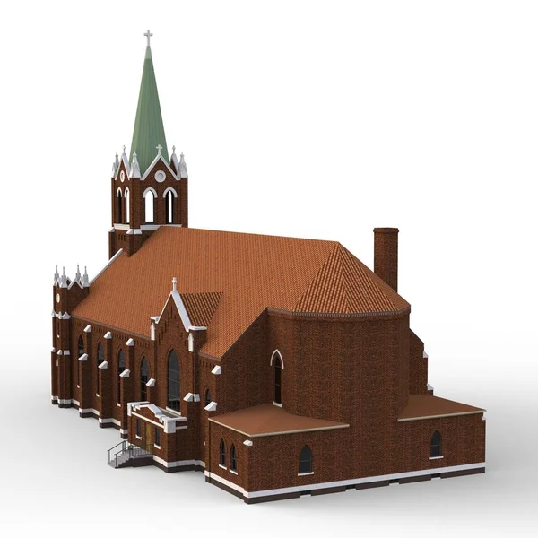 The building of the Catholic church, views from different sides. Three-dimensional illustration on a white background. 3d rendering. — Stock Photo, Image