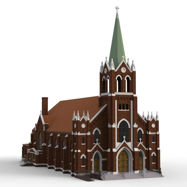 La construction de l'église catholique, vues de différents côtés. Illustration en trois dimensions sur fond blanc. Rendu 3d . — Photo