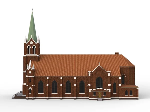 天主教教会的大厦, 观点从不同的边。白色背景上的三维插图。3d 渲染. — 图库照片