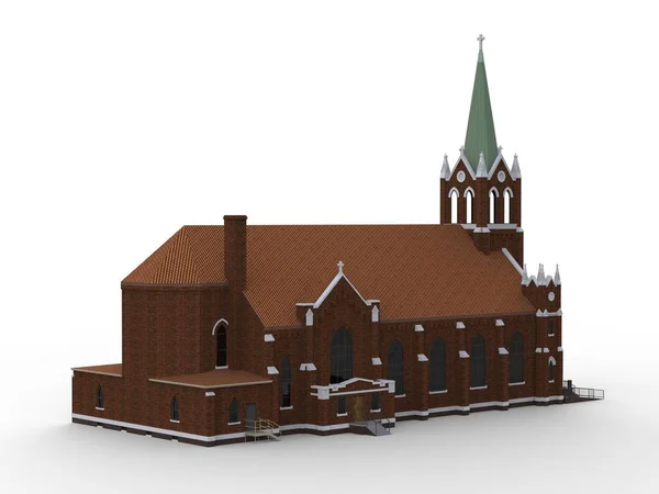 Το κτίριο της καθολικής εκκλησίας, απόψεις από διαφορετικές πλευρές. Τρισδιάστατη απεικόνιση σε λευκό φόντο. 3D rendering. — Φωτογραφία Αρχείου