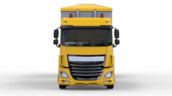 Велика жовта вантажівка з окремим причепом для транспортування сільськогосподарських та будівельних сипучих матеріалів та продукції. 3D візуалізація . — стокове фото