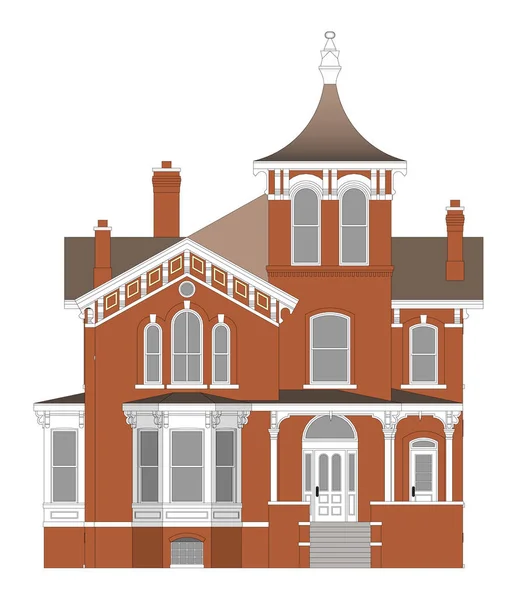 Antigua casa de estilo victoriano. Ilustración sobre fondo blanco. Especies de diferentes lados . — Vector de stock