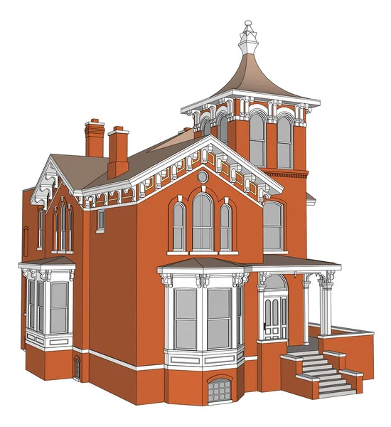 Старый дом в викторианском стиле. Иллюстрация на белом фоне. Вид с разных сторон . — стоковый вектор