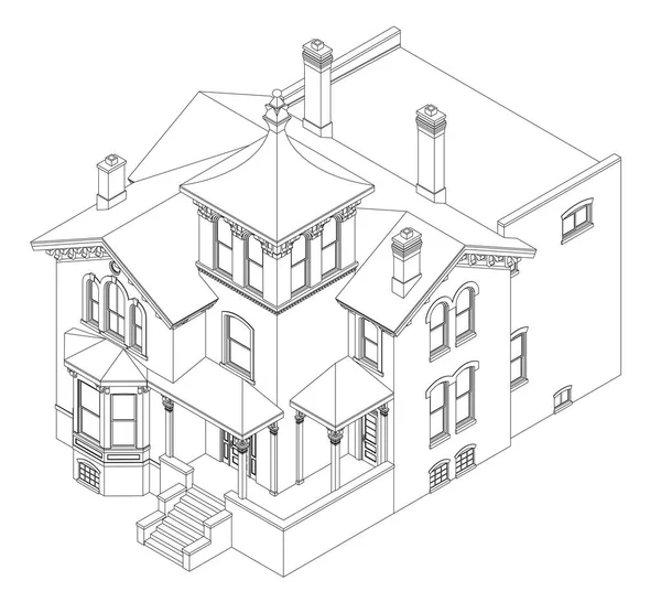 Vieille maison de style victorien. Illustration sur fond blanc. Espèces de différents côtés . — Image vectorielle