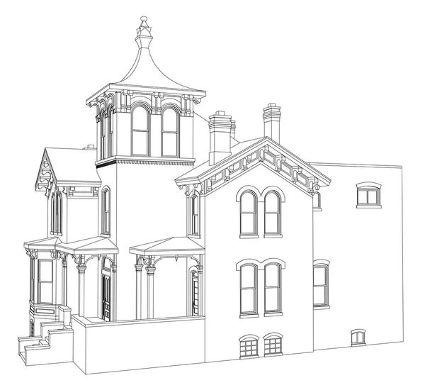 Vieille maison de style victorien. Illustration sur fond blanc. Espèces de différents côtés . — Image vectorielle