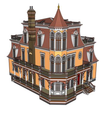 Victoria tarzı eski evde. Resimde beyaz arka plan üzerinde. Farklı türlerden.