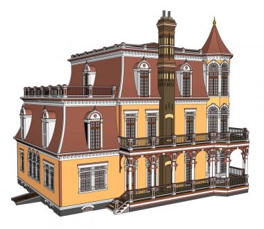 Victoria tarzı eski evde. Resimde beyaz arka plan üzerinde. Farklı türlerden.