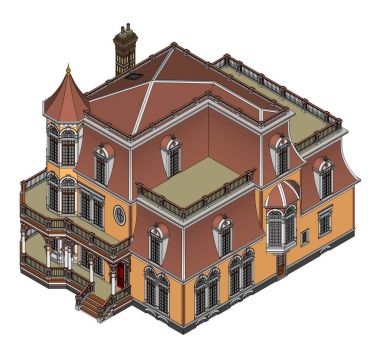 Victoria tarzı eski evde. Resimde beyaz arka plan üzerinde. Farklı türlerden.