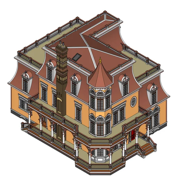 Старый дом в викторианском стиле. Иллюстрация на белом фоне. Вид с разных сторон . — стоковый вектор