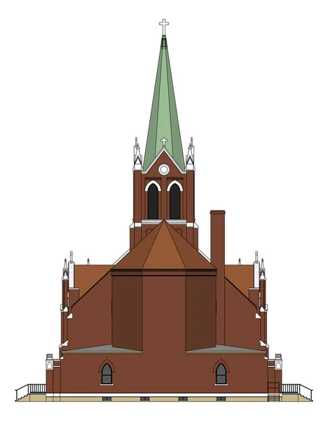 La construction de l'église catholique, vues de différents côtés. Illustration en trois dimensions sur fond blanc . — Image vectorielle