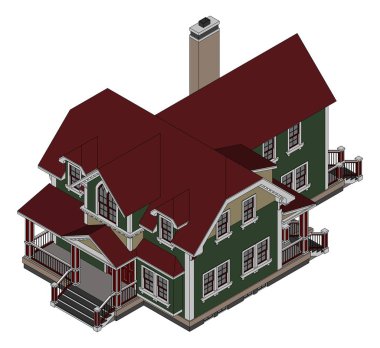 Victoria tarzı eski evde. Resimde beyaz arka plan üzerinde. Farklı türlerden.