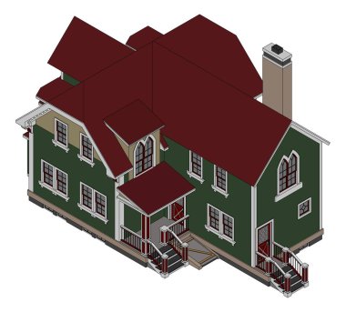 Victoria tarzı eski evde. Resimde beyaz arka plan üzerinde. Farklı türlerden.