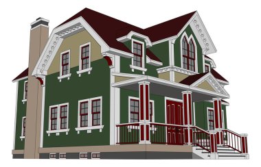 Victoria tarzı eski evde. Resimde beyaz arka plan üzerinde. Farklı türlerden.