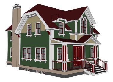 Victoria tarzı eski evde. Resimde beyaz arka plan üzerinde. Farklı türlerden.