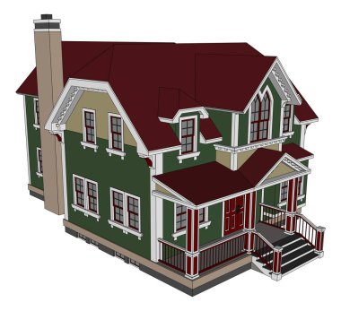 Victoria tarzı eski evde. Resimde beyaz arka plan üzerinde. Farklı türlerden.