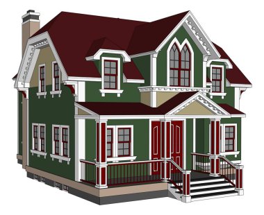 Victoria tarzı eski evde. Resimde beyaz arka plan üzerinde. Farklı türlerden.