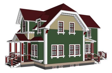 Victoria tarzı eski evde. Resimde beyaz arka plan üzerinde. Farklı türlerden.