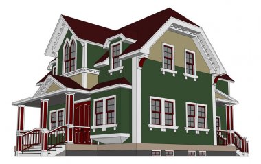 Victoria tarzı eski evde. Resimde beyaz arka plan üzerinde. Farklı türlerden.