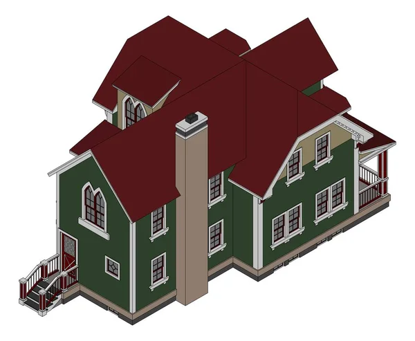 Casa velha em estilo vitoriano. Ilustração sobre fundo branco. Espécies de lados diferentes . —  Vetores de Stock