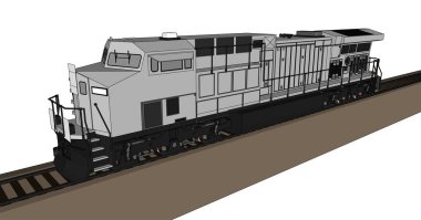 Modern dizel tren lokomotif ile büyük güç ve güç uzun ve ağır demiryolu tren hareket etmek için. Vektör çizim anahattı kontur çizgilerle.