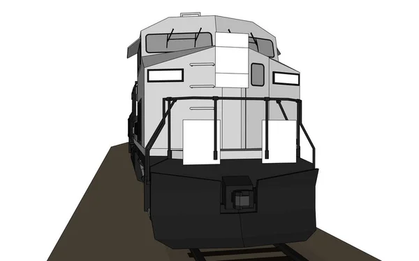 Moderna locomotora de ferrocarril diesel con gran potencia y resistencia para el movimiento de trenes largos y pesados. Ilustración vectorial con líneas de trazo de contorno . — Vector de stock