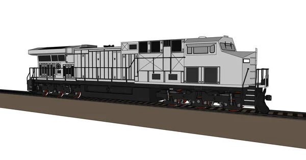 Moderne diesel locomotief met grote macht en kracht voor het bewegen van de lange en zware railroad trein van de spoorweg. Vectorillustratie met omtrek lijn lijnen. — Stockvector