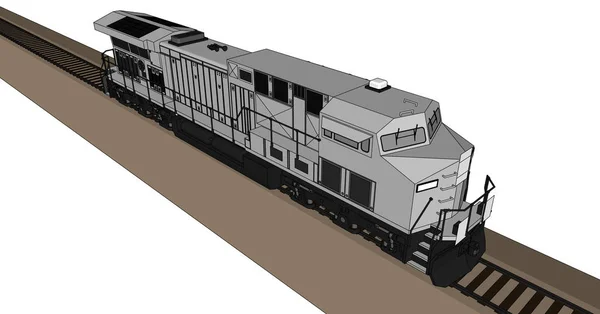 现代化的内燃机车, 具有强大的动力和力量, 可用于移动长重的铁路列车。带有轮廓描边线的矢量插图. — 图库矢量图片
