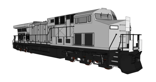 Moderna locomotiva ferroviaria diesel con grande potenza e resistenza per lo spostamento di treni ferroviari lunghi e pesanti. Illustrazione vettoriale con linee di contorno . — Vettoriale Stock