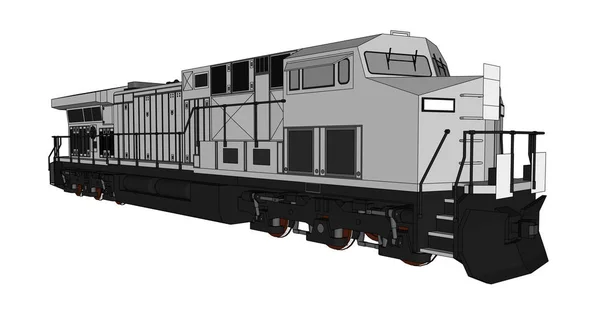 Moderna locomotora de ferrocarril diesel con gran potencia y resistencia para el movimiento de trenes largos y pesados. Ilustración vectorial con líneas de trazo de contorno . — Vector de stock