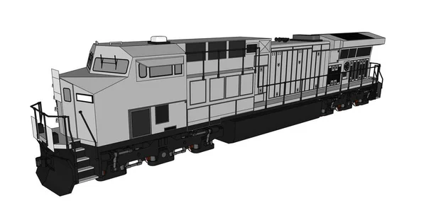 Locomotiva ferroviária diesel moderna com grande potência e força para mover trem ferroviário longo e pesado. Ilustração vetorial com linhas de traçado . —  Vetores de Stock