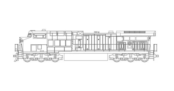 Locomotive ferroviaire diesel moderne avec une grande puissance et force pour déplacer le train ferroviaire long et lourd. Illustration vectorielle avec lignes de contour . — Image vectorielle