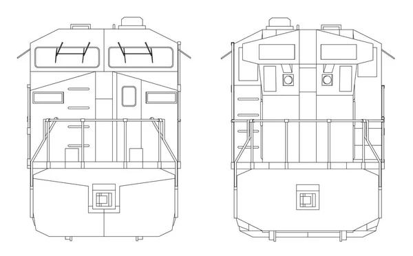 Modern dizel tren lokomotif ile büyük güç ve güç uzun ve ağır demiryolu tren hareket etmek için. Vektör çizim anahattı kontur çizgilerle. — Stok Vektör