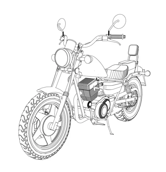 A small chopper is a classic. Vector black and white illustration with contour lines. — Stock Vector