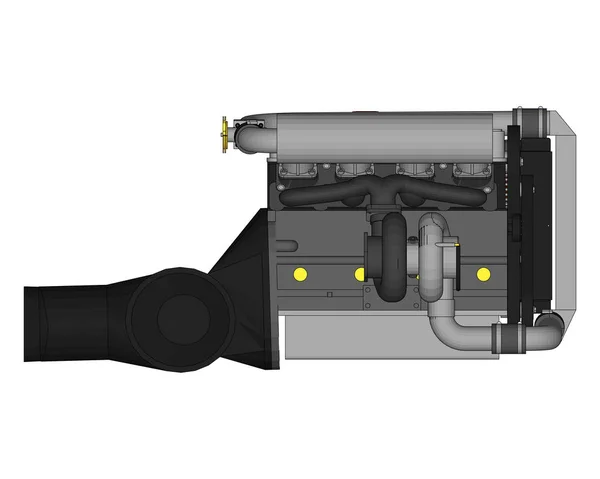 En turboladdad fyrcylindrig, högpresterande motor för en sportbil. Vektorillustration färg med drag av konturer av Detaljer. — Stock vektor
